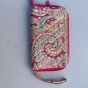 Vera Bradley Pink and Green Paisley Wristlet